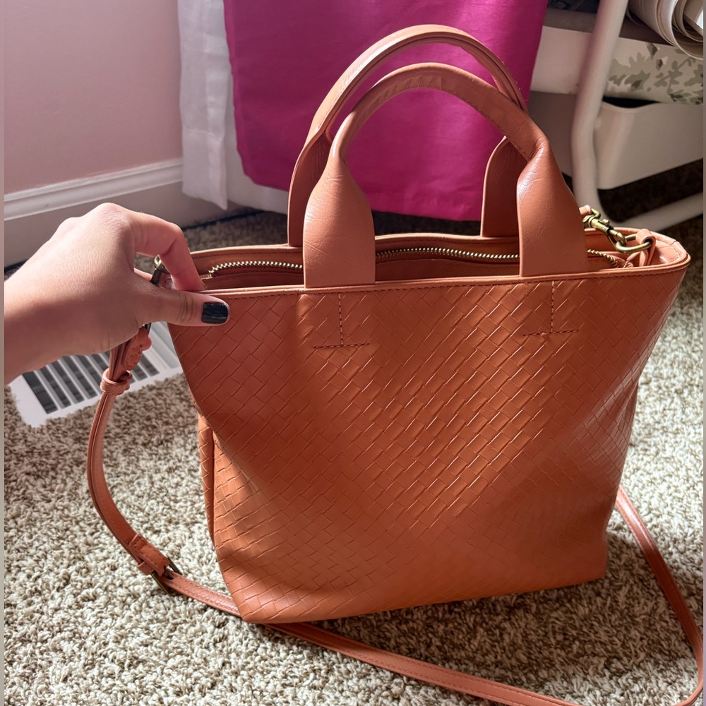 Perfect size canvas cognac crossbody bag